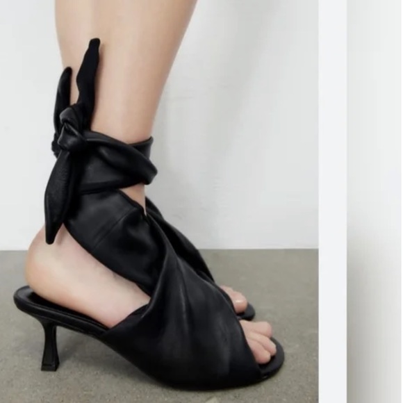 Zara Wrap Around Leather Sandals Black - Picture 3 of 7